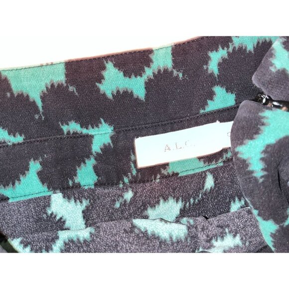 A.L.C. Silk Green & Black Abstract Print Asymmetrical Hem Midi Skirt Women's Siz - Picture 6 of 11